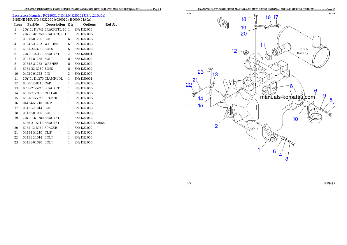 PC240NLC-6K S/N K30001-UP Partsbook