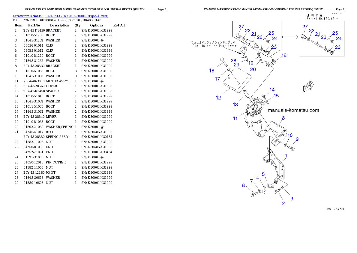 Protected: PC240NLC-6K S/N K30001-UP Partsbook