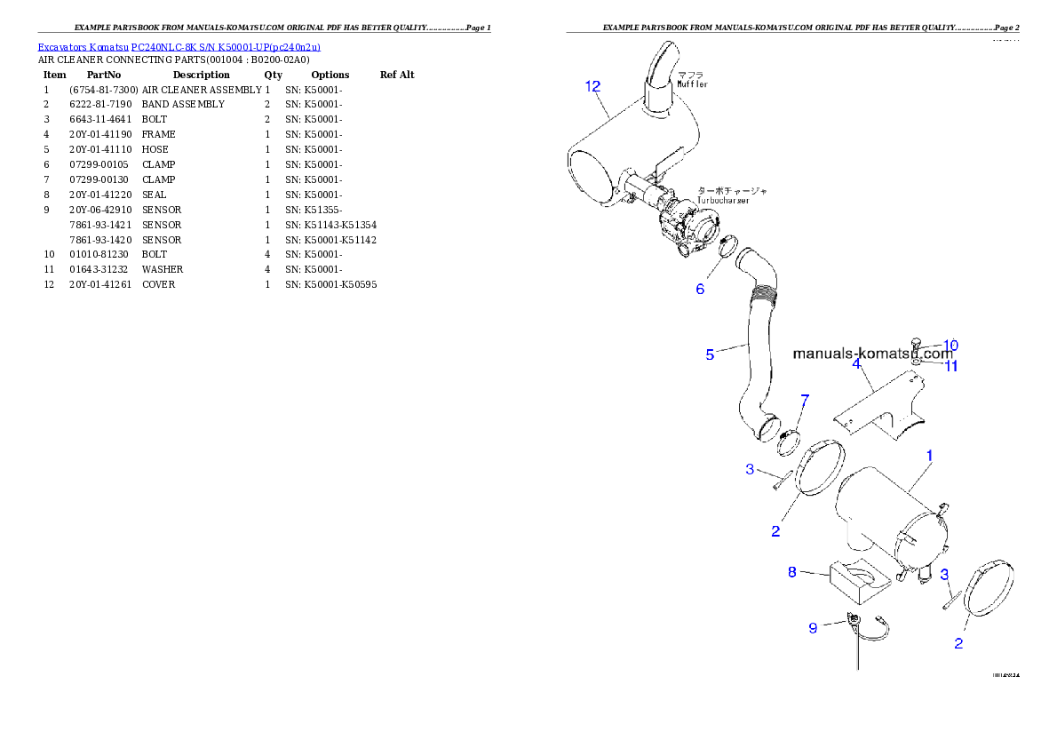 Protected: PC240NLC-8K S/N K50001-UP Partsbook