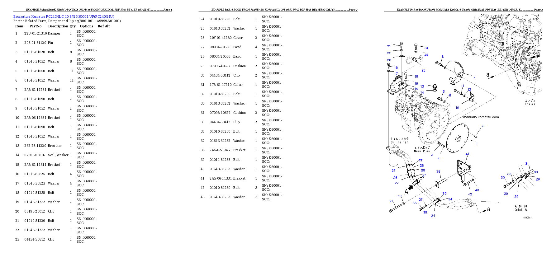 PC240NLC-10 S/N K60001-UP Partsbook