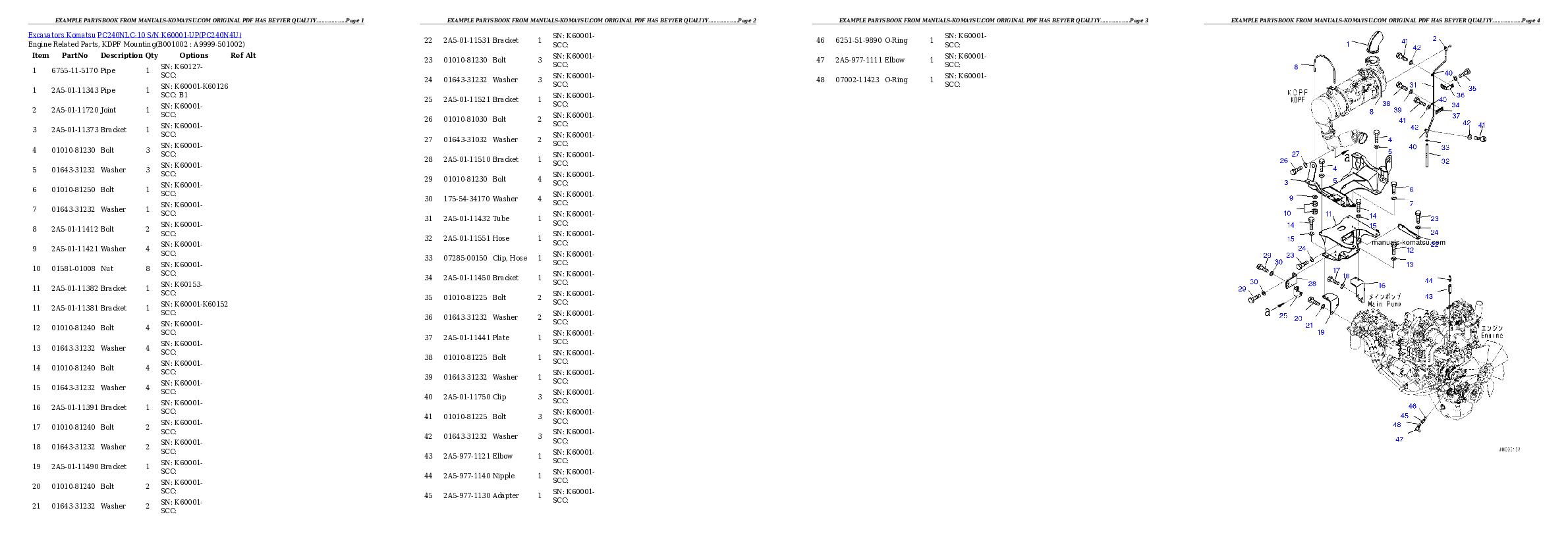 PC240NLC-10 S/N K60001-UP Partsbook