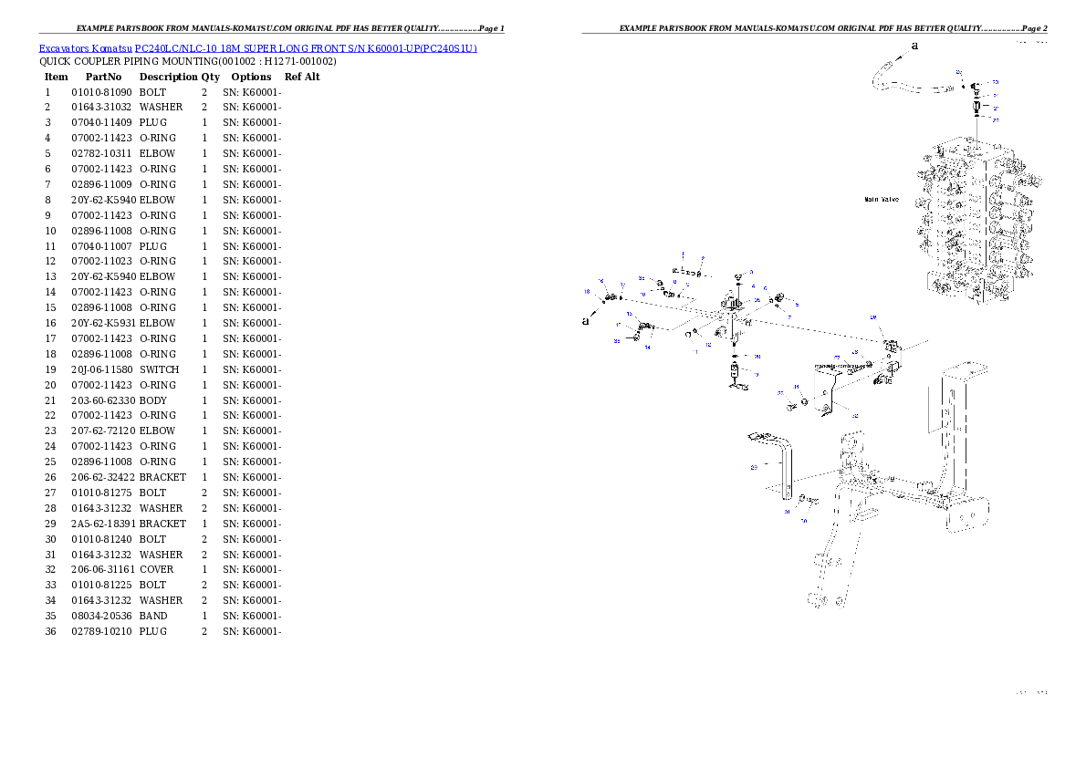 PC240LC/NLC-10 18M SUPER LONG FRONT S/N K60001-UP Partsbook