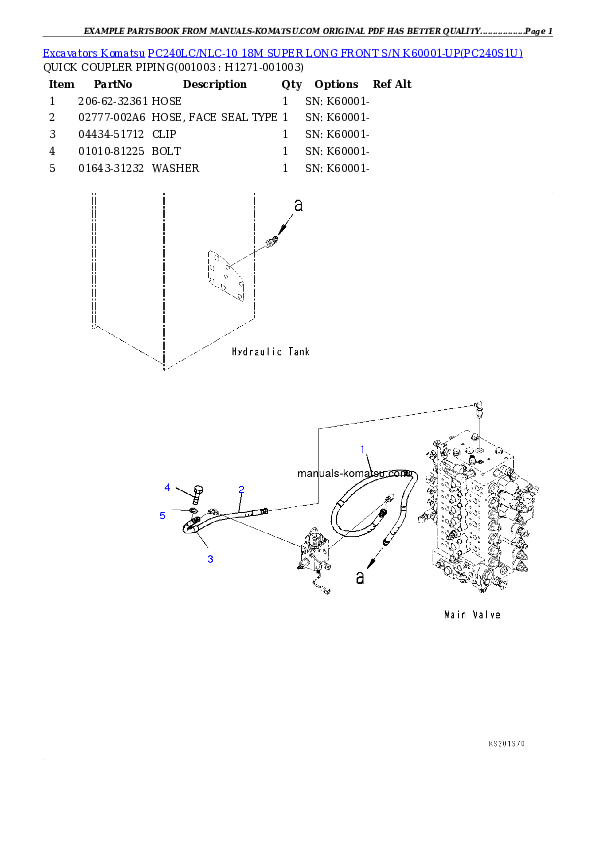 PC240LC/NLC-10 18M SUPER LONG FRONT S/N K60001-UP Partsbook