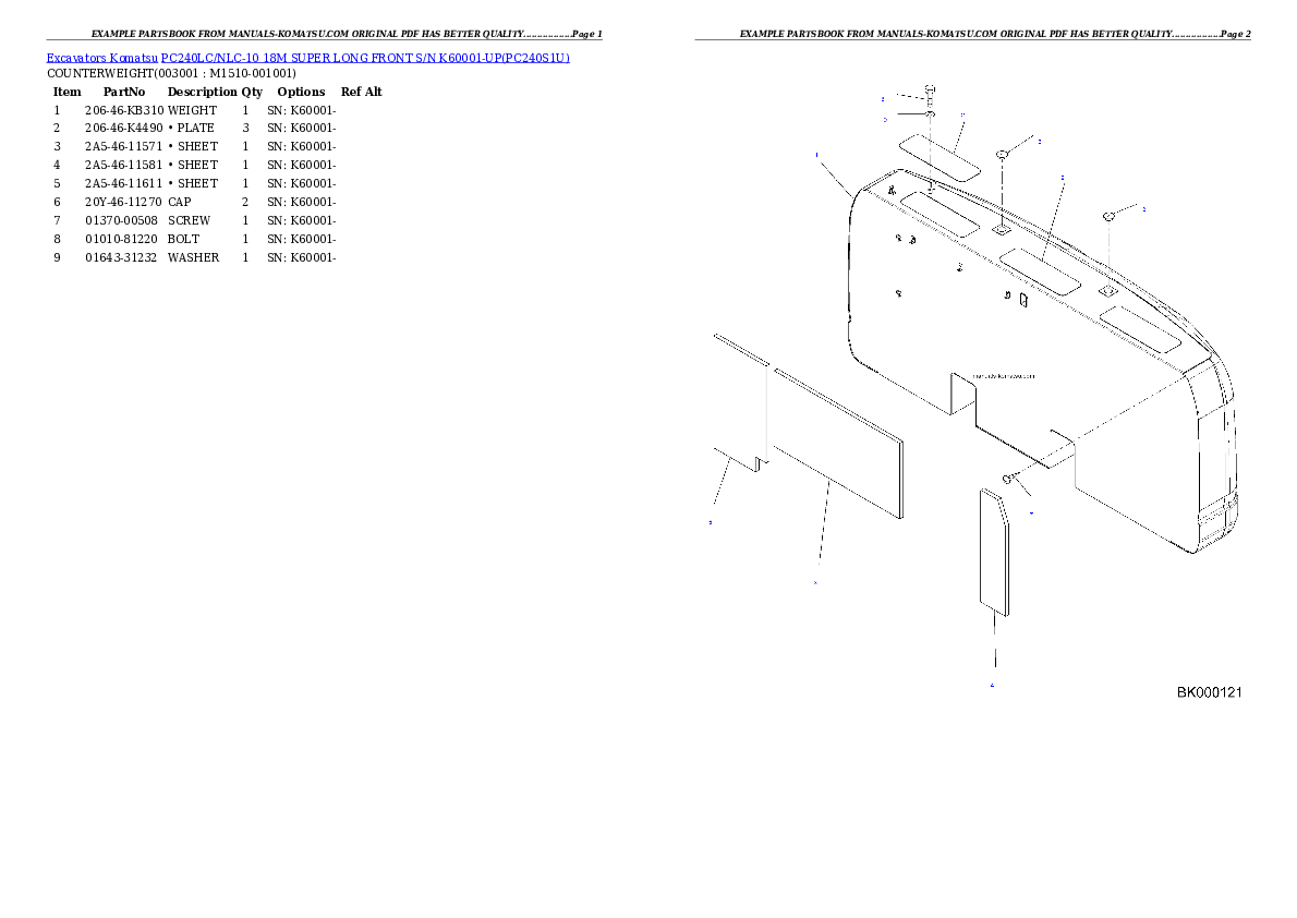 Protected: PC240LC/NLC-10 18M SUPER LONG FRONT S/N K60001-UP Partsbook