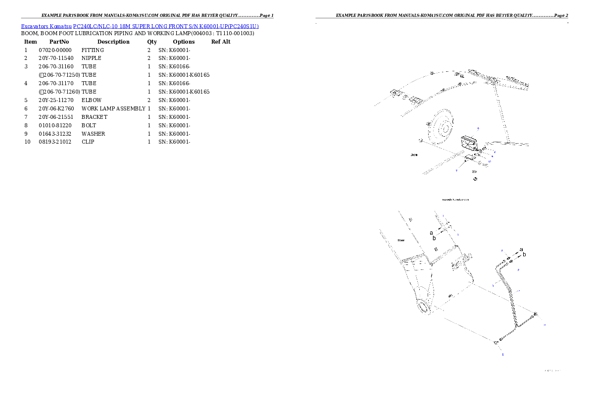 Protected: PC240LC/NLC-10 18M SUPER LONG FRONT S/N K60001-UP Partsbook