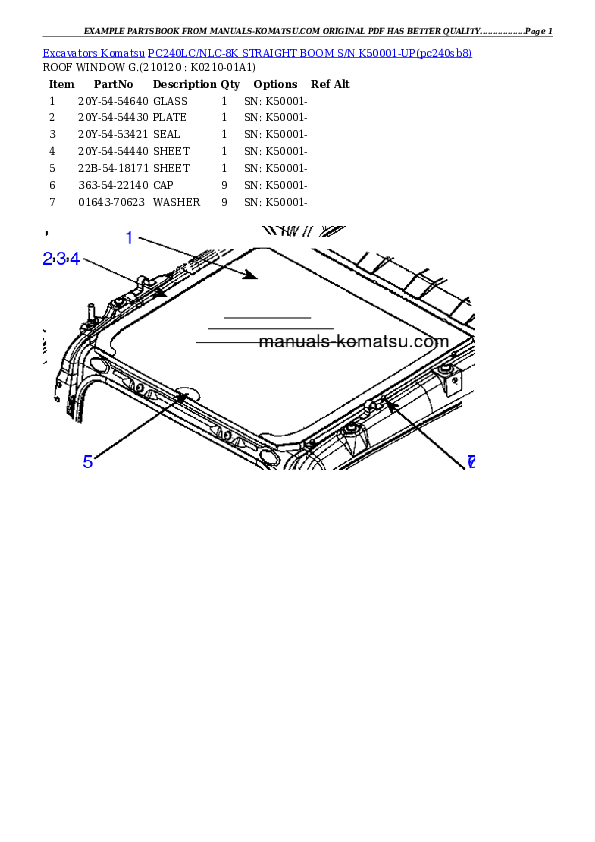 PC240LC/NLC-8K STRAIGHT BOOM S/N K50001-UP Partsbook