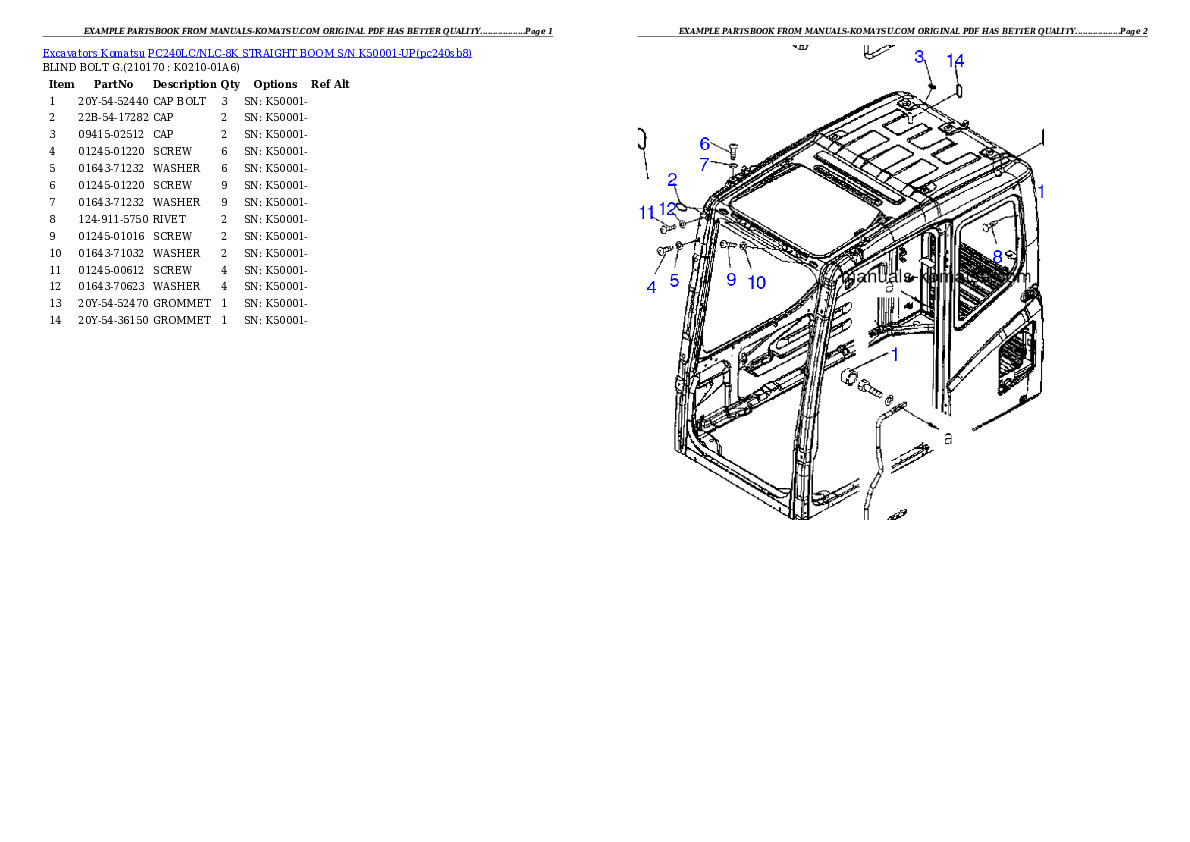 Protected: PC240LC/NLC-8K STRAIGHT BOOM S/N K50001-UP Partsbook