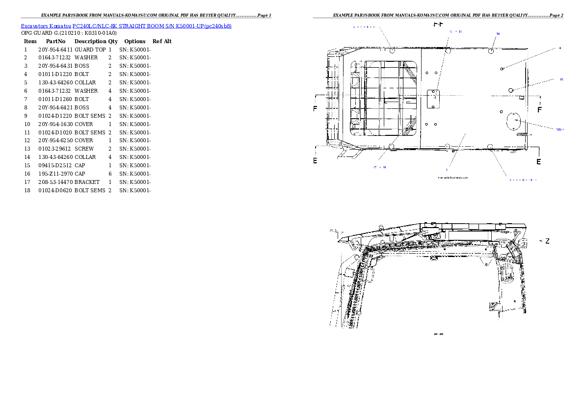 Protected: PC240LC/NLC-8K STRAIGHT BOOM S/N K50001-UP Partsbook