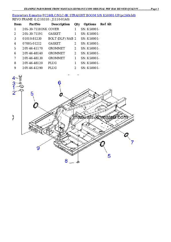 Protected: PC240LC/NLC-8K STRAIGHT BOOM S/N K50001-UP Partsbook
