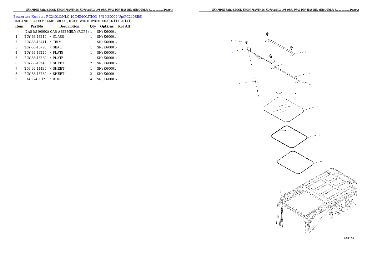 Protected: PC240LC/NLC-10 DEMOLITION S/N K60001-Up Partsbook