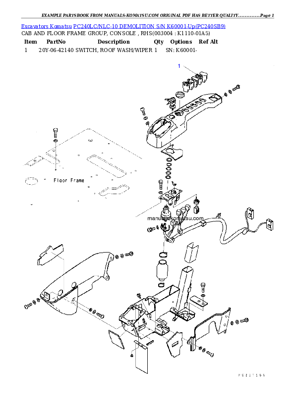 Protected: PC240LC/NLC-10 DEMOLITION S/N K60001-Up Partsbook