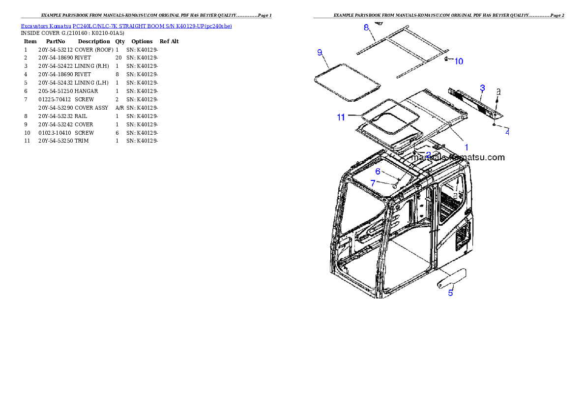 Protected: PC240LC/NLC-7K STRAIGHT BOOM S/N K40129-UP Partsbook
