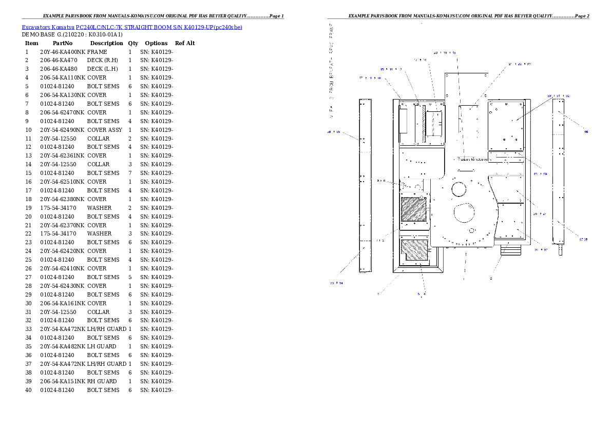 Protected: PC240LC/NLC-7K STRAIGHT BOOM S/N K40129-UP Partsbook