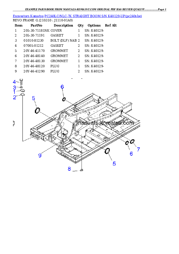 Protected: PC240LC/NLC-7K STRAIGHT BOOM S/N K40129-UP Partsbook