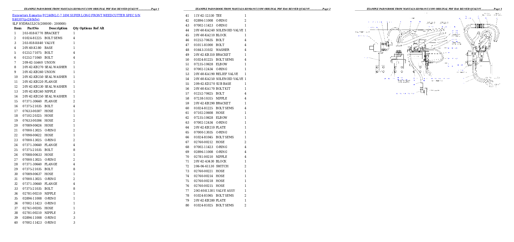 PC240NLC-7 18M SUPER LONG FRONT WEEDCUTTER SPEC S/N K40307 Partsbook