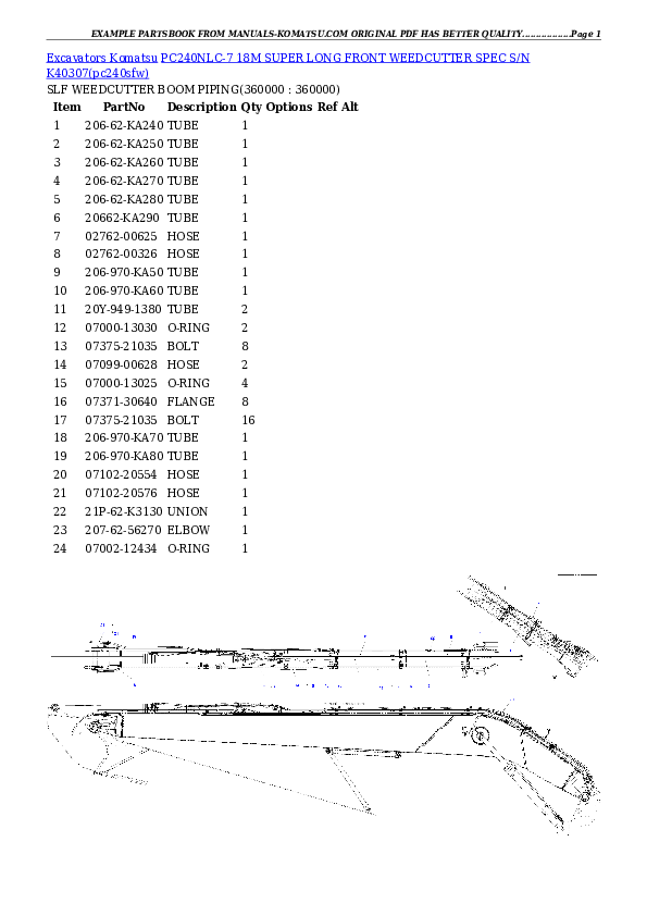 Protected: PC240NLC-7 18M SUPER LONG FRONT WEEDCUTTER SPEC S/N K40307 Partsbook