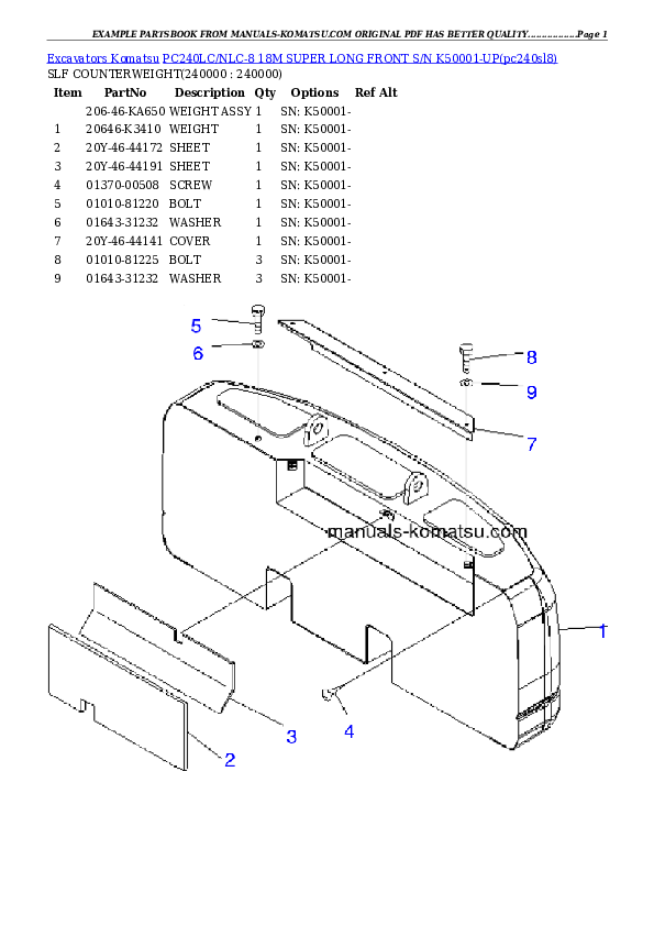 Protected: PC240LC/NLC-8 18M SUPER LONG FRONT S/N K50001-UP Partsbook