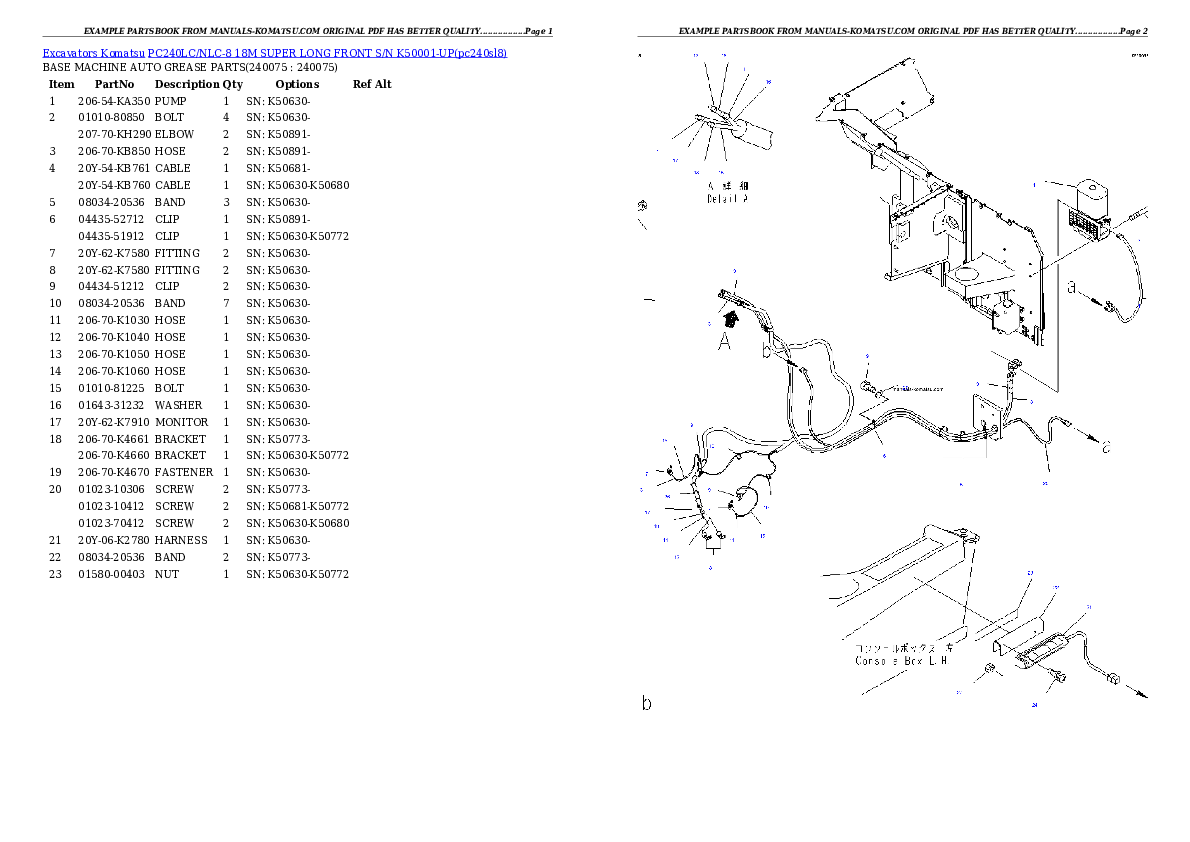 Protected: PC240LC/NLC-8 18M SUPER LONG FRONT S/N K50001-UP Partsbook