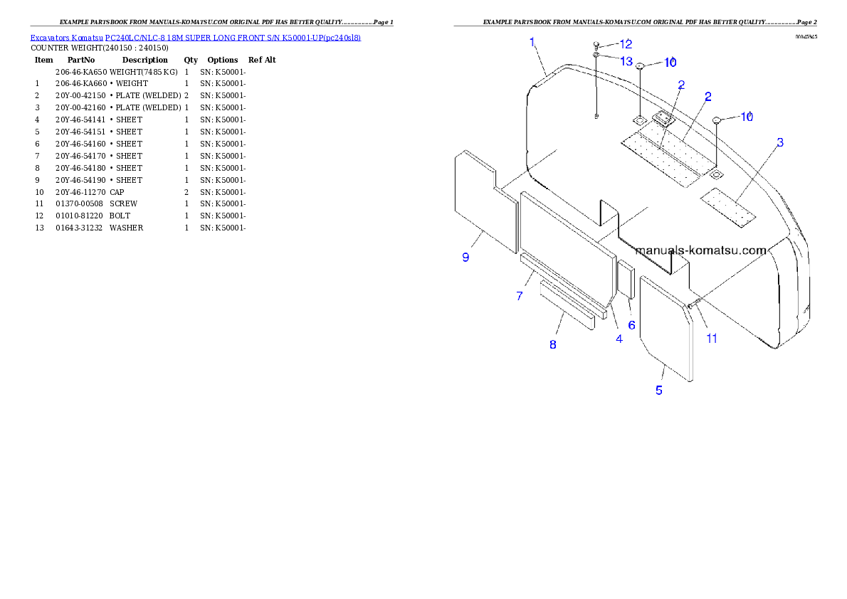 Protected: PC240LC/NLC-8 18M SUPER LONG FRONT S/N K50001-UP Partsbook