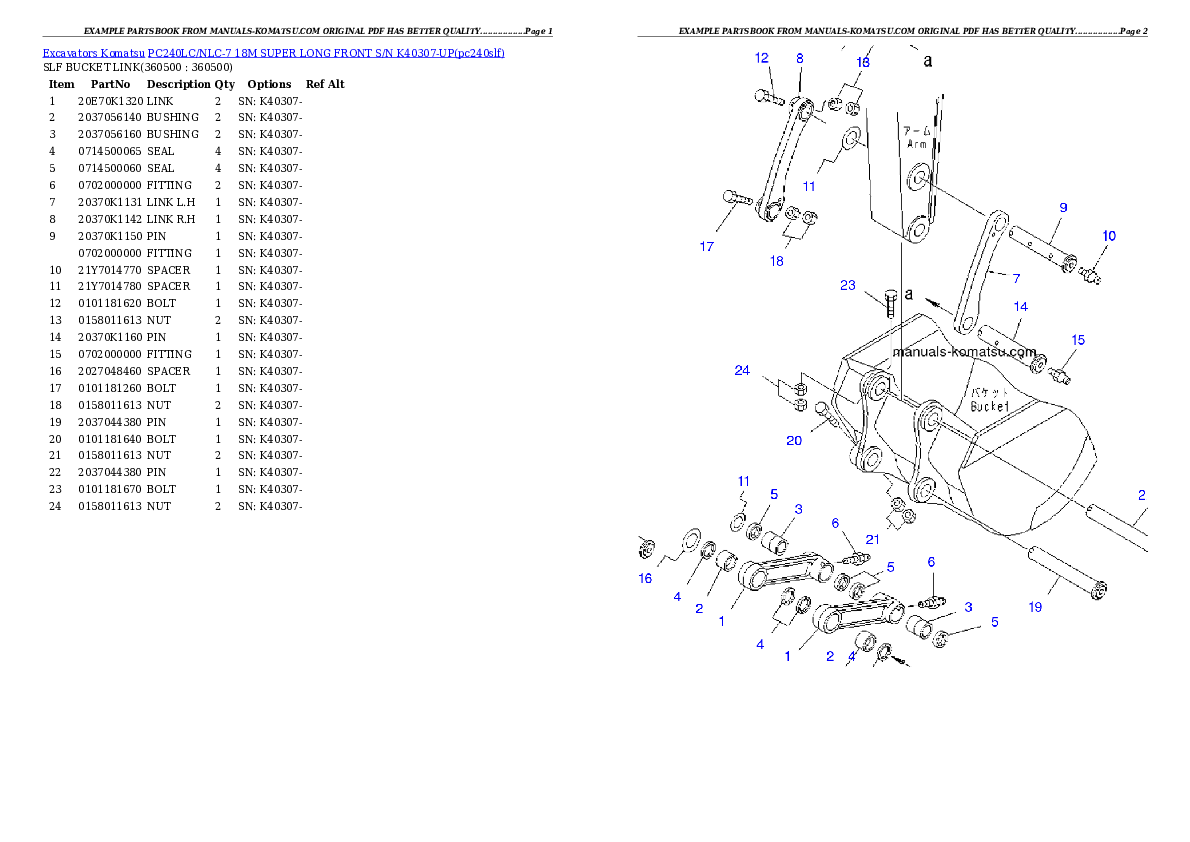 Protected: PC240LC/NLC-7 18M SUPER LONG FRONT S/N K40307-UP Partsbook