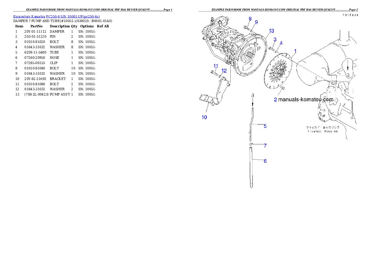 PC250-6 S/N 10001-UP Partsbook