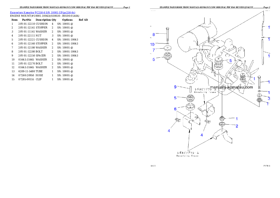 PC250-6 S/N 10001-UP Partsbook