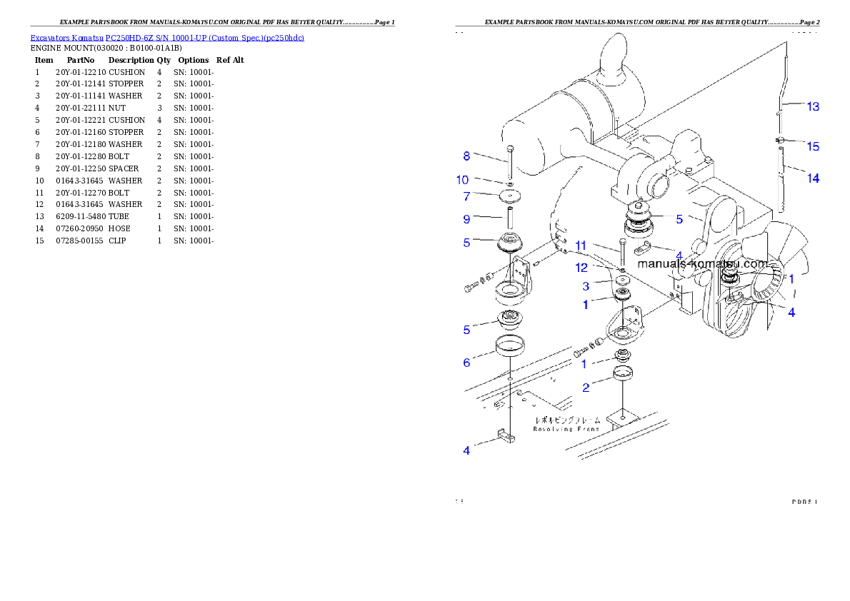 PC250HD-6Z S/N 10001-UP (Custom Spec.) Partsbook