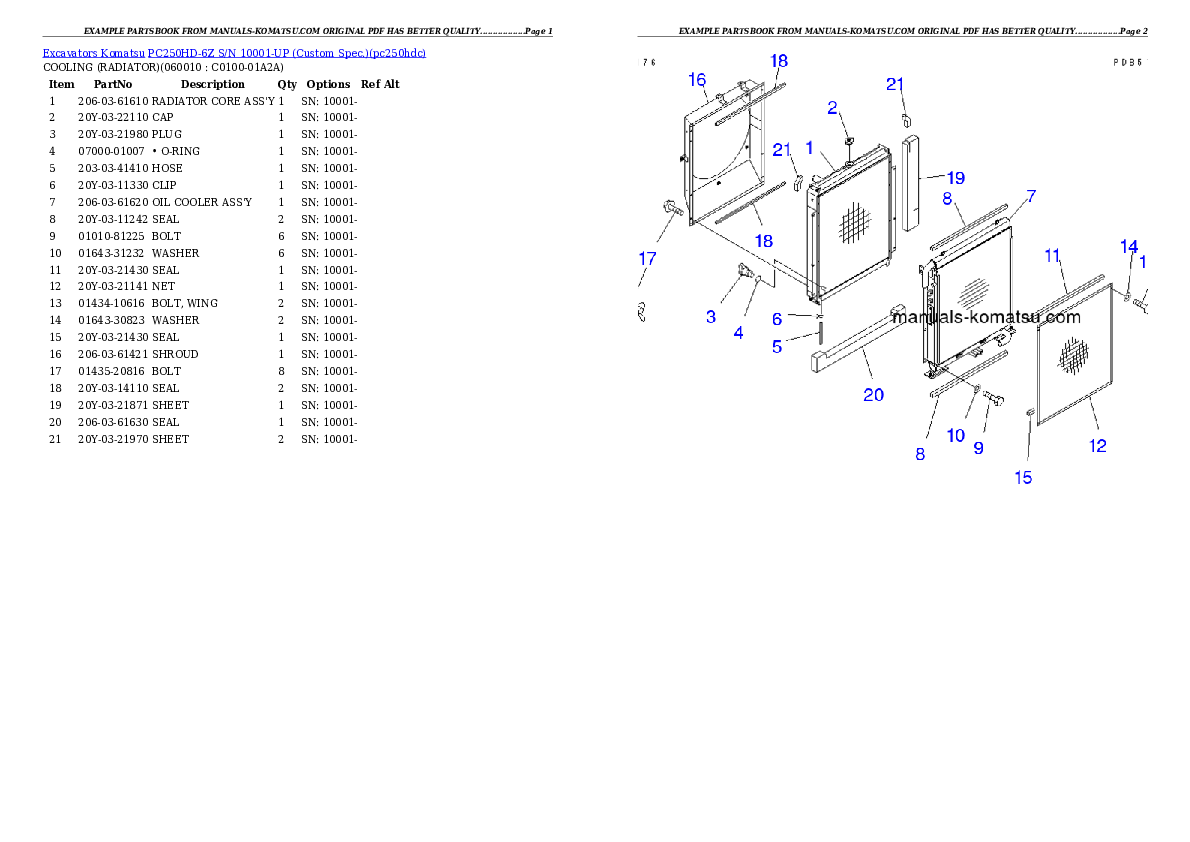 Protected: PC250HD-6Z S/N 10001-UP (Custom Spec.) Partsbook