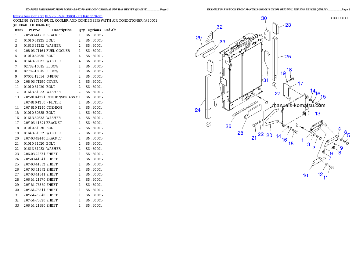 Protected: PC270-8 S/N 30001-30116 Partsbook