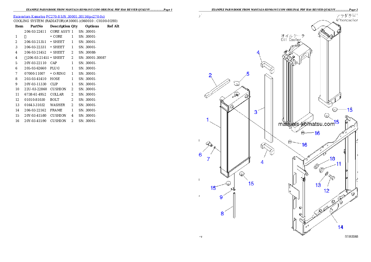 Protected: PC270-8 S/N 30001-30116 Partsbook