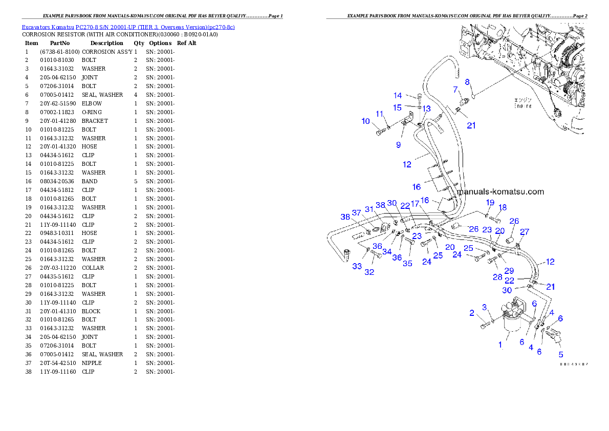 Protected: PC270-8 S/N 20001-UP (TIER 3, Overseas Version) Partsbook