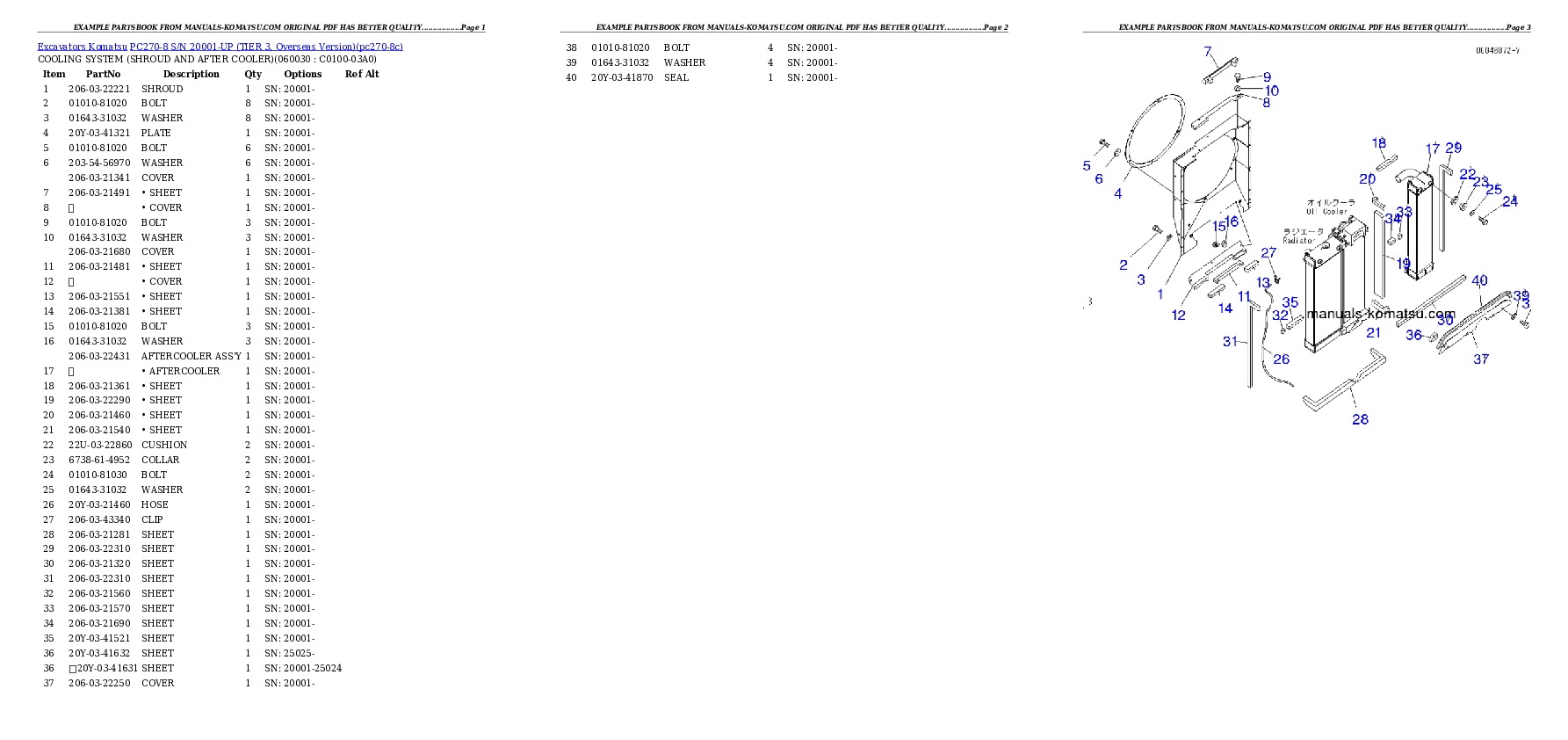 Protected: PC270-8 S/N 20001-UP (TIER 3, Overseas Version) Partsbook