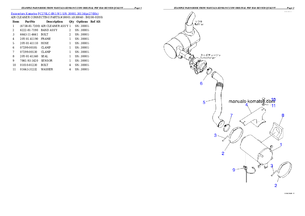 Protected: PC270LC-8N1-W1 S/N 30001-30116 Partsbook