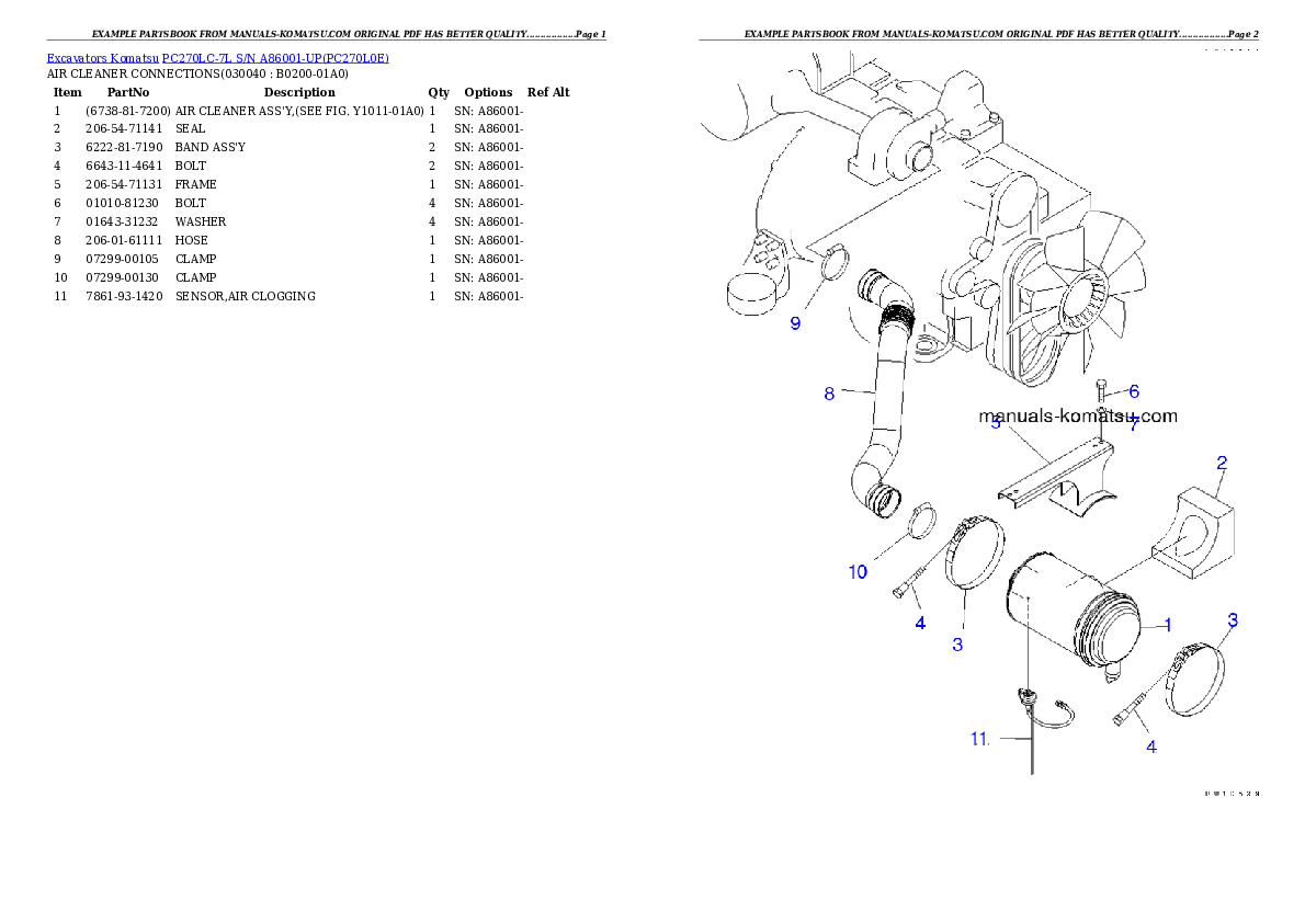 Protected: PC270LC-7L S/N A86001-UP Partsbook