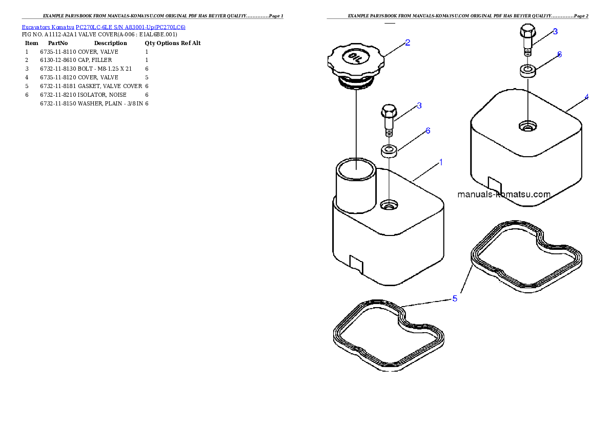 Protected: PC270LC-6LE S/N A83001-Up Partsbook