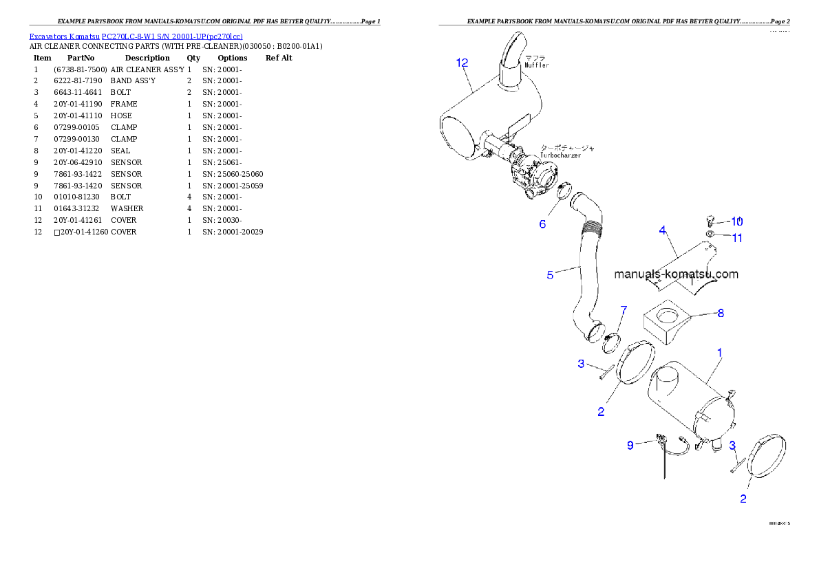 Protected: PC270LC-8-W1 S/N 20001-UP Partsbook