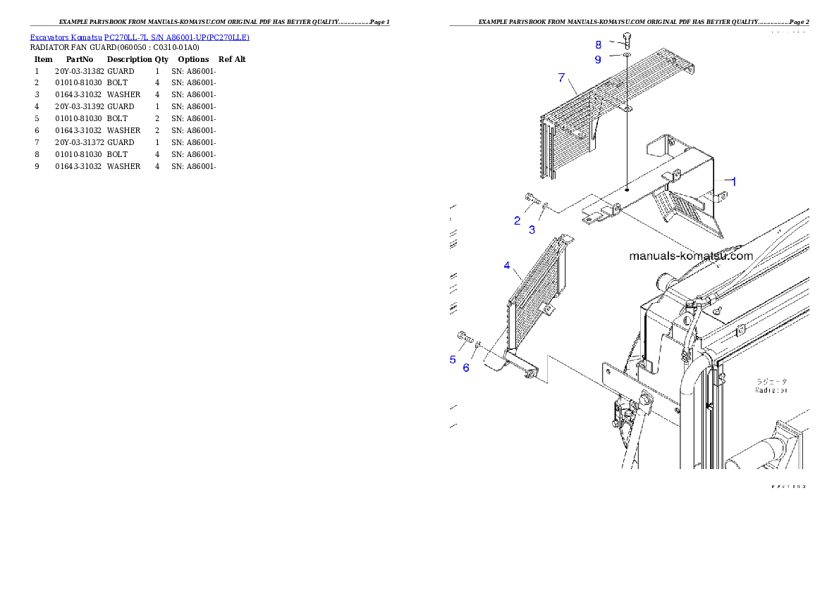 Protected: PC270LL-7L S/N A86001-UP Partsbook