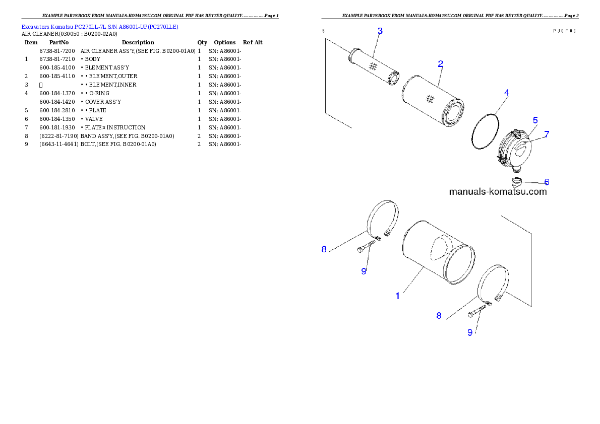 Protected: PC270LL-7L S/N A86001-UP Partsbook