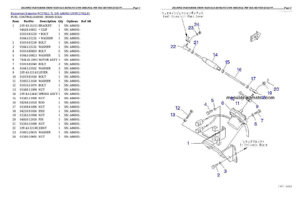 Protected: PC270LL-7L S/N A86001-UP Partsbook