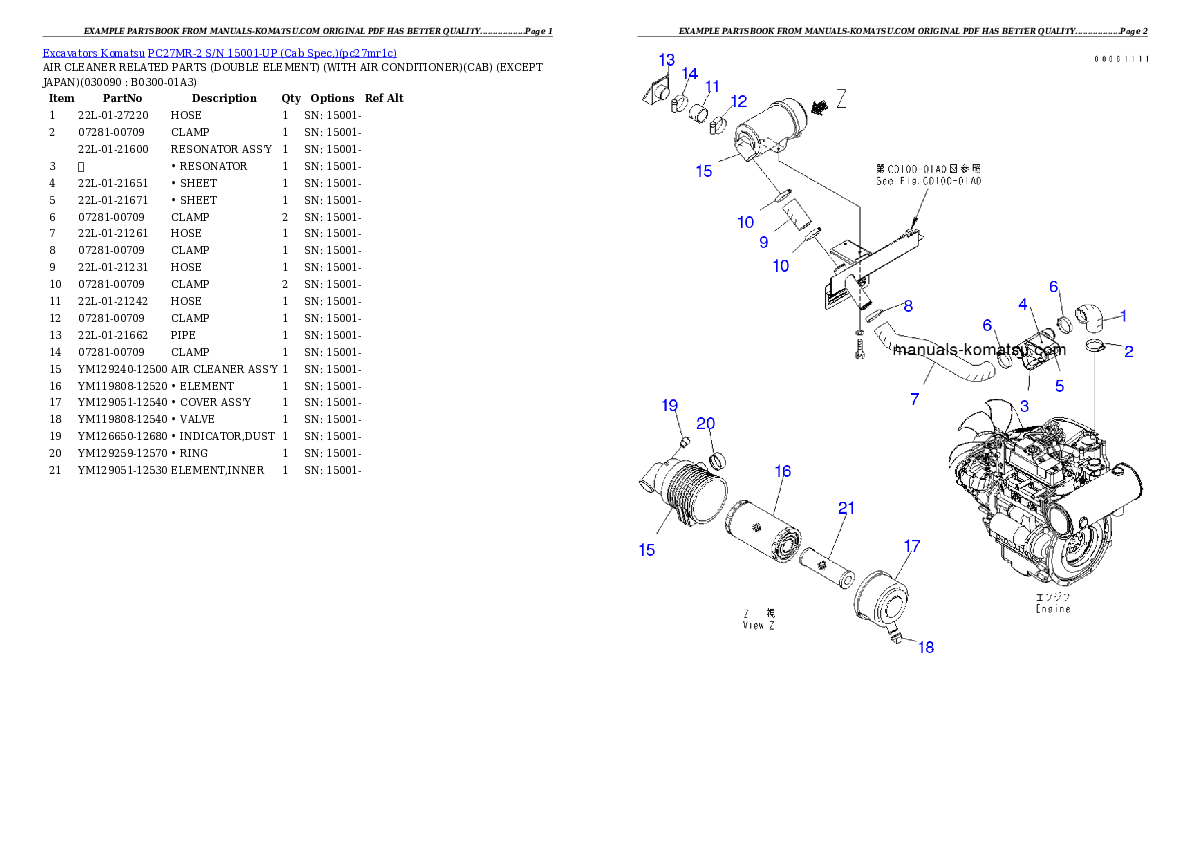 Protected: PC27MR-2 S/N 15001-UP (Cab Spec.) Partsbook