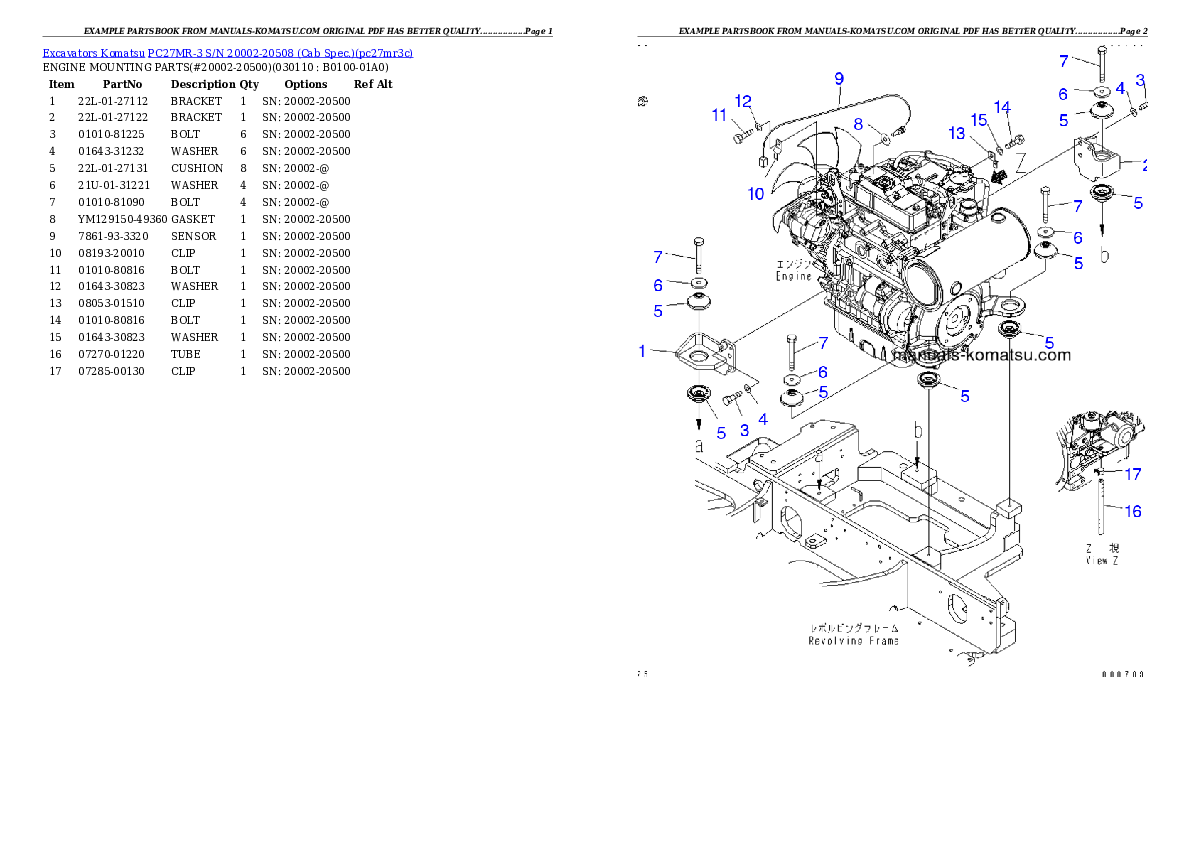 Protected: PC27MR-3 S/N 20002-20508 (Cab Spec.) Partsbook
