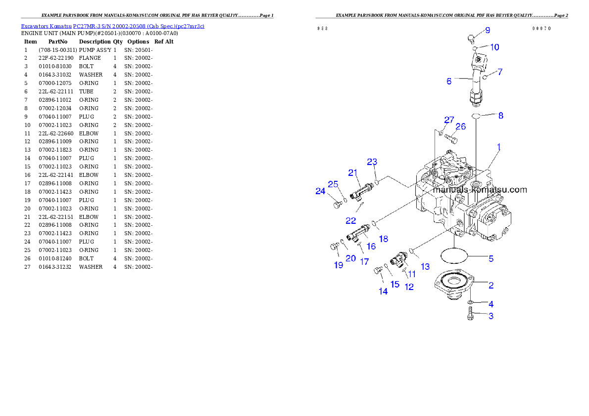 Protected: PC27MR-3 S/N 20002-20508 (Cab Spec.) Partsbook
