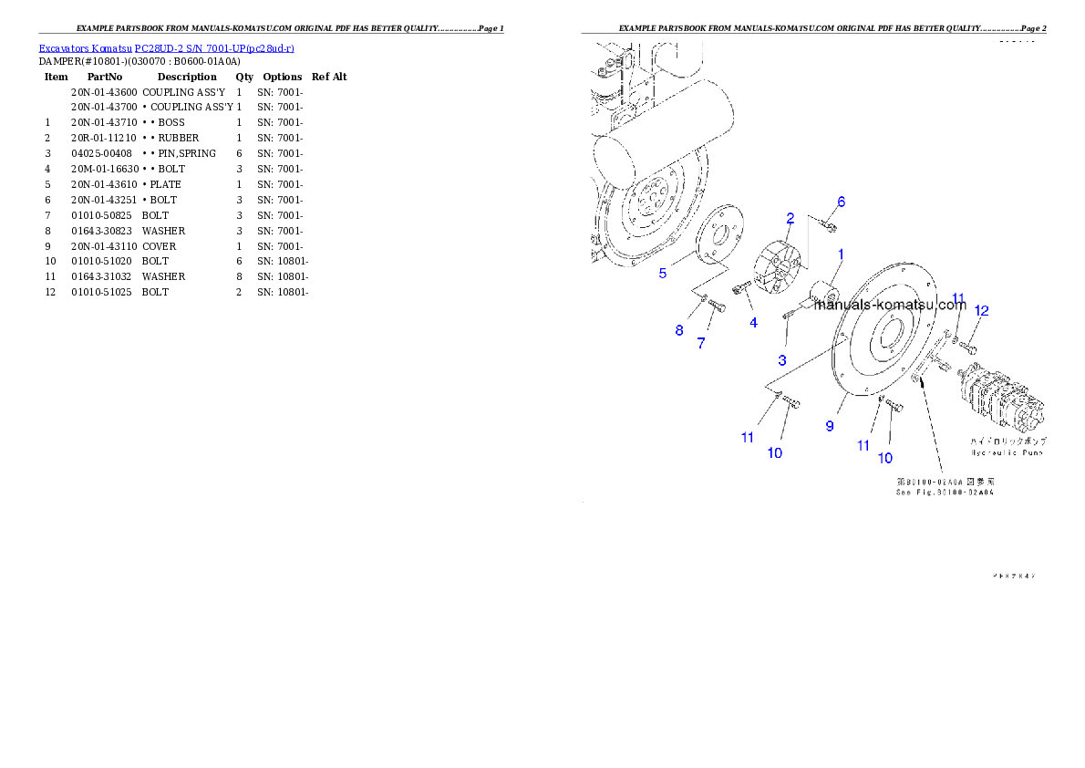 Protected: PC28UD-2 S/N 7001-UP Partsbook