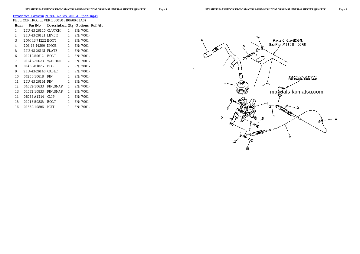 Protected: PC28UG-2 S/N 7001-UP Partsbook