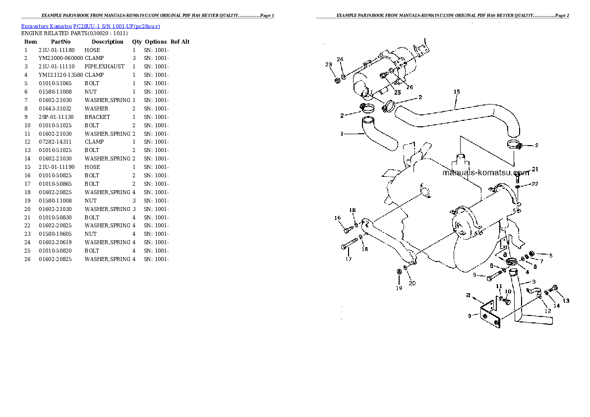 PC28UU-1 S/N 1001-UP Partsbook