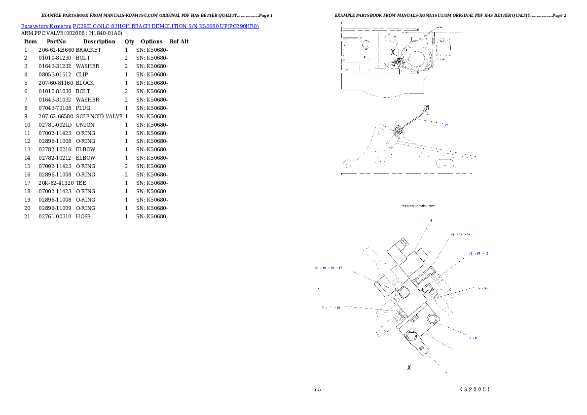 Protected: PC290LC/NLC-8 HIGH REACH DEMOLITION S/N K50680-UP Partsbook