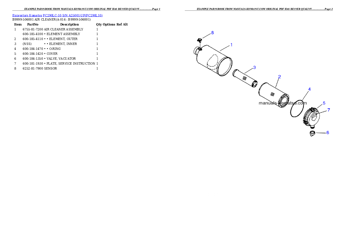 Protected: PC290LC-10 S/N A25001-UP Partsbook