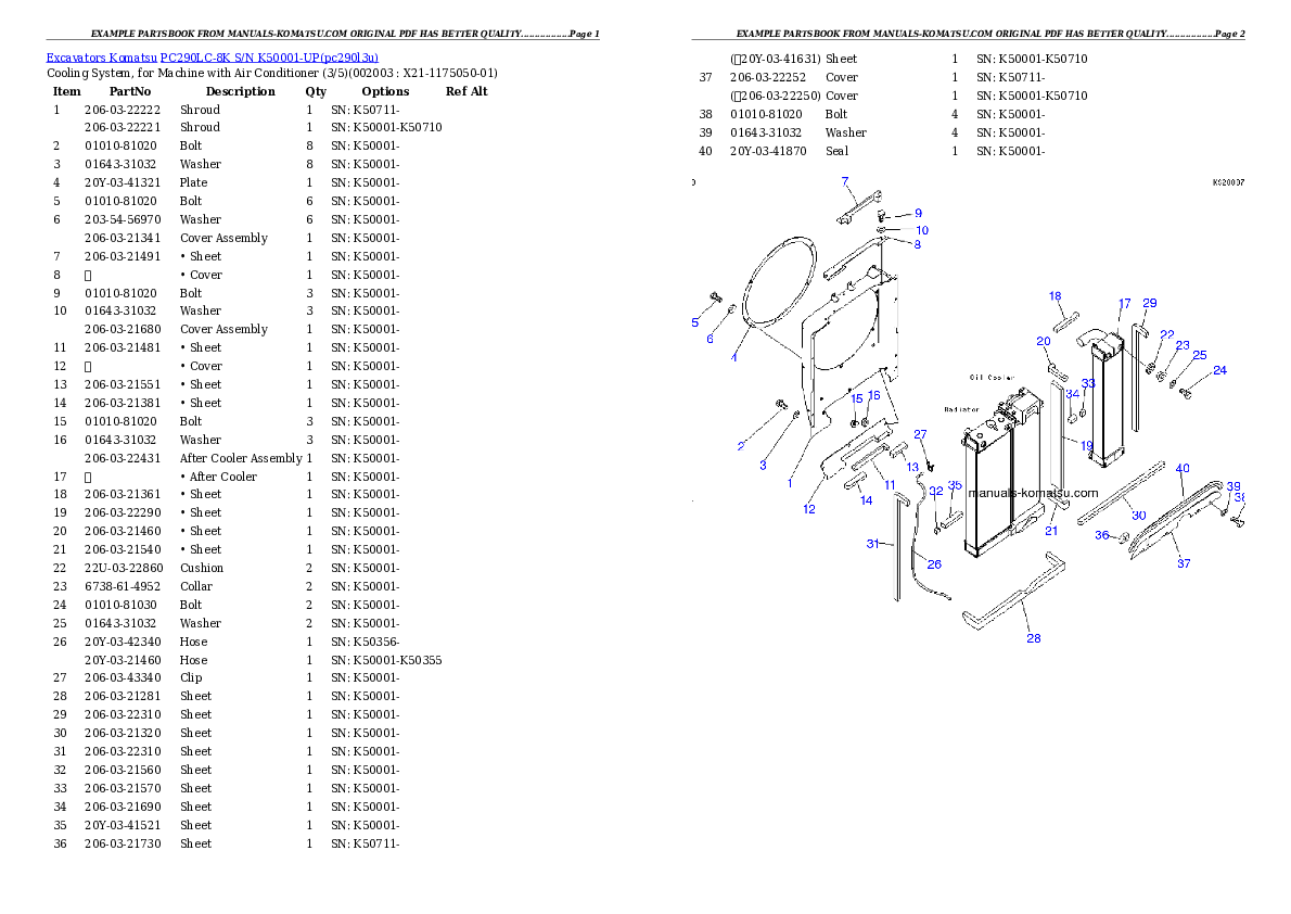 Protected: PC290LC-8K S/N K50001-UP Partsbook