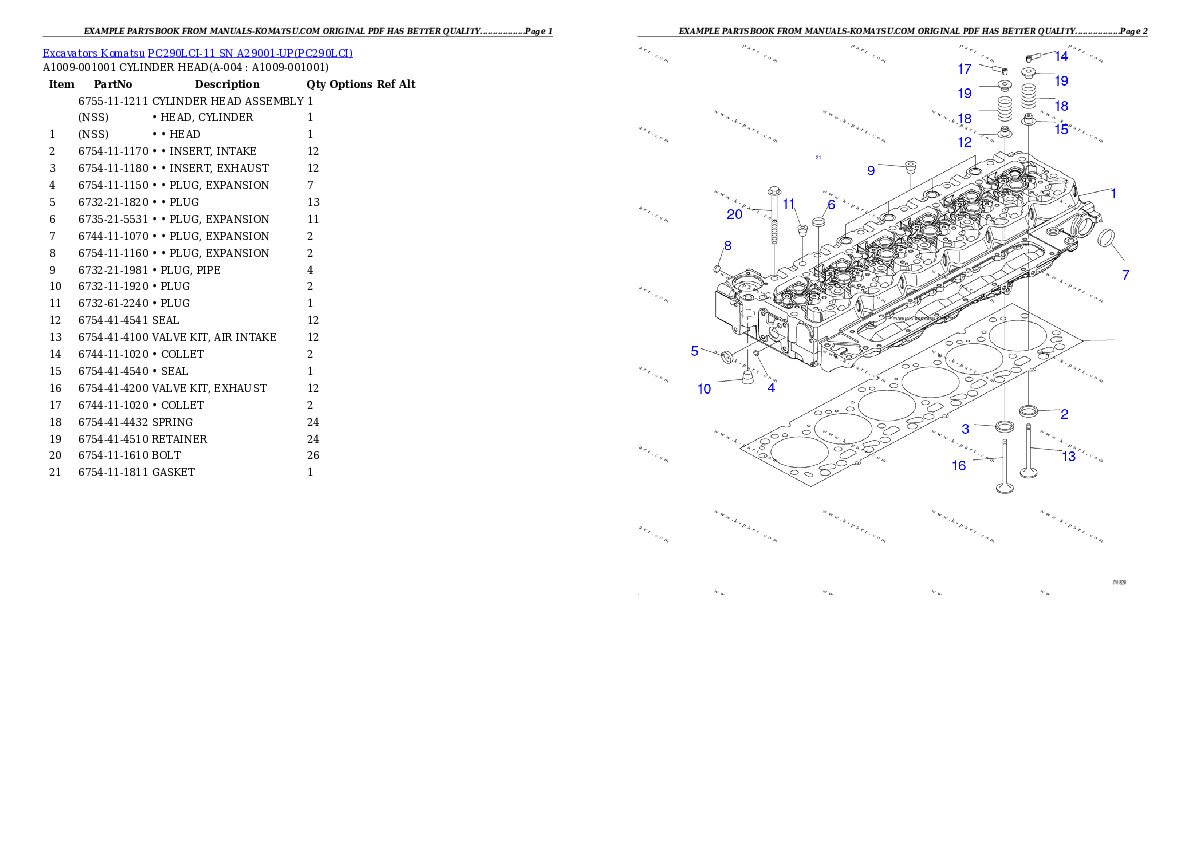 PC290LCI-11 SN A29001-UP Partsbook