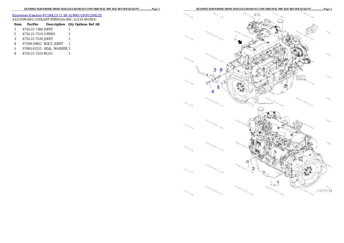PC290LCI-11 SN A29001-UP Partsbook